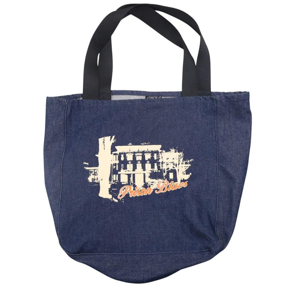 Vintage Prison Blues Graphic Denim Tote Bag